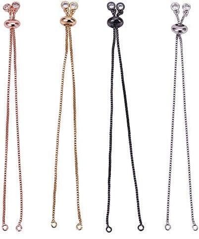 SUNNYCLUE 1 Box 8pcs 4 Colors Slider Chains Adjustable Extender Chains with Ball Ends for Necklace Bracelet Jewellery Making, Cadmium Free & Lead Free