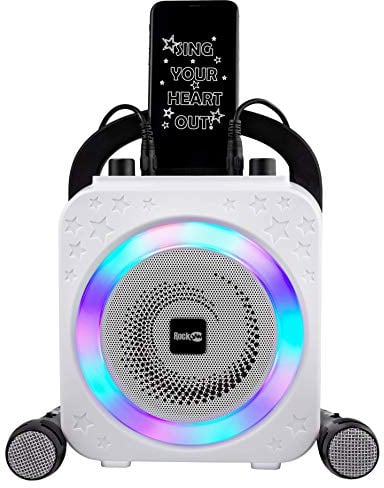 RockJam 8-Watt Rechargeable Bluetooth Karaoke Machine with Two Microphones, Voice Changing Effects & LED Lights - Black