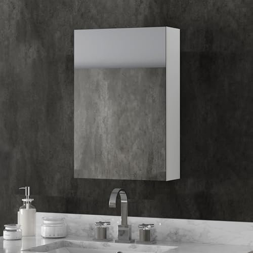 joolihome living Bathroom Mirror Cabinet, Wall Mounted Cabinet with Mirror & 2 Adjustable Shelves, 3 Tier Storage Cupboard Unit Organizer Bathroom Furniture (No Lights, 400x600mm)