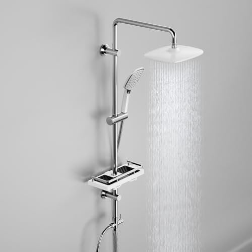 Florenta Regendusche Duschsystem ohne Armatur, Chrom Duschset mit Edelstahl Duschstange Duschsäule Wandhalterung Verstellbar 30-80cm, Handbrause, Duschablage, Kopfbrause 26 * 20CM