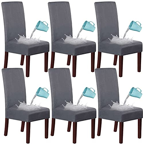 CLGTY Stretch Wasserdicht Stuhlhussen, Stretch Wildleder Stoff Abnehmbar Stuhlbezug Sitzbezüge, Stuhlhussen Für Küche Hotel-grau-6er Set