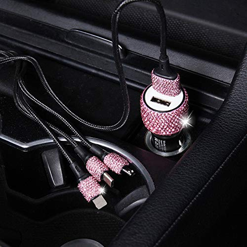 Zigarettenanzünder USB Ladegerät Strasssteine Kristall Bling Glitzer Diamant Kfz Ladegerät Duales USB Auto Ladegerät Kompatibel mit iPhoneGalaxyHuawei Kfz-Handyladegeräte & Schnellladekabel,Rosa