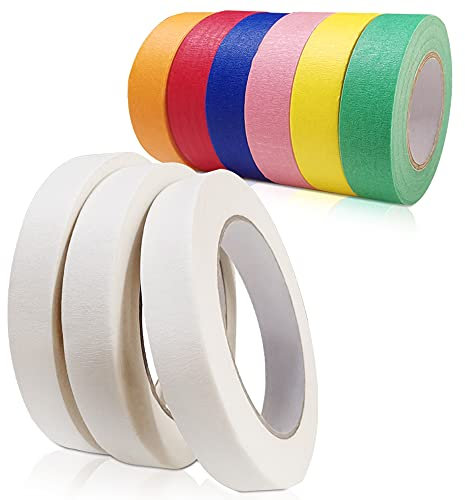 Nastro adesivo colorato e bianco,findTop Confezione da 6 nastri colorati per pittori con 3 nastri per mascheratura bianchi per pittura, Nastro da disegno, Nastro per etichette, Nastro di carta