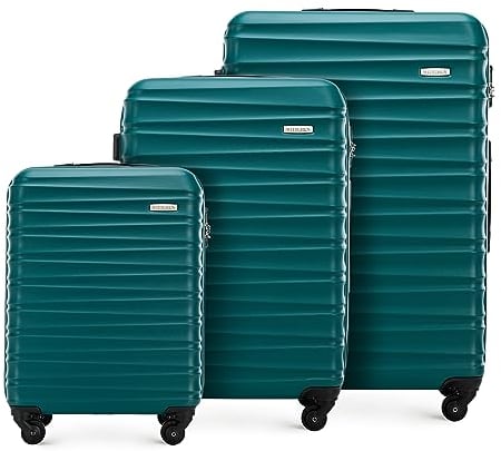WITTCHEN Reisekoffer 3er Koffer-Set Rollkoffer Trolley Handgepäck Reisekofferset Gepäckset Hartschale aus ABS 4 Spinner-Rollen Zahlenschloss Groove Line grün Lufthansa/Eurowings/Ryanair/Condor