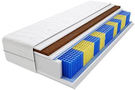Godre Nepal Multitaschen 9-Zonen Federkernmatratze 100x200 cm, Härtegrad H3 & H4 -mittelhart/hart, Schaumstoff & Kokos - mit gestepptem Bezug - Matratze, 18 cm Höhe, Hypoallergen