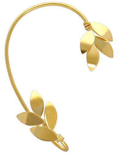 Olivenblatt Ear Cuff Ohrring ohne Ohrloch - 925 Sterlingsilber 24K Vergoldet - Griechisches Heritage Design - Nickelfrei Hypoallergen - Kein Piercing - Einzelner rechts - Handmade by Emmanuela