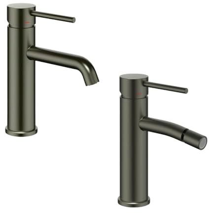 Miscelatore Monocomando Bagno Serie Jazz QuickInstall Piletta Click Clack Leva in Metallo Cartuccia Ceramica Design Moderno Canna di Fucile Antracite (Coppia Lavabo Bidet)
