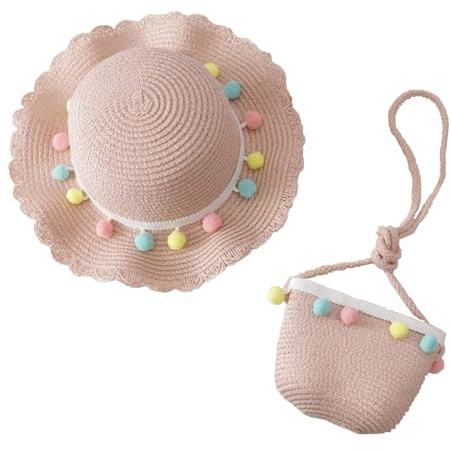 ZGWAUYYDS Cappello di Paglia per Ragazze Cappello da Sole Estate Cappello di Paglia Estivo per Ragazze Cappelli da Spiaggia Estivi a Tesa Larga Cappello da Sole Protezione Solare, rosa, Taglia unica