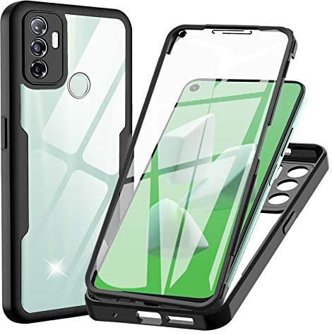WeiCase Coque pour Oppo A53 / Oppo A53s, Transparent Housse avec Protection écran, 360 Degrés Double Protection Antichoc Coque Silicone Intégrale Etui pour Oppo A53 4G / A53s 4G, Noir