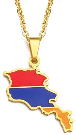 Armenien-Kartenhalskette Für Männer Und Frauen, Armenier-Kartenhalskette Mit Flaggenpullover, Schlüsselbeinkette, Halskette Mit Ethnischem Symbol, Gold, 45 cm Lange Kette