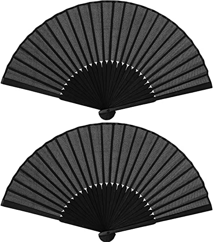 2 Stück Handfächer Faltventilator Chinesischer handfächer Hochzeitsfächer Fan Orientalischer Tuch Stoff Fan für Tanz, Schwarz Taschenfächer Faltfächer Klappfächer für Hochzeite Geburttag Party DIY