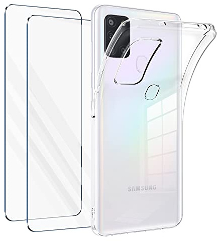 Vauki für Samsung Galaxy A21s Hülle mit Schutzfolie 2 Stück,Ultra Dünn Transparent Silikon Handyhülle und Displayschutzfolie,Slim Soft Stoßfeste Schutzhülle für Samsung A21s 6.5