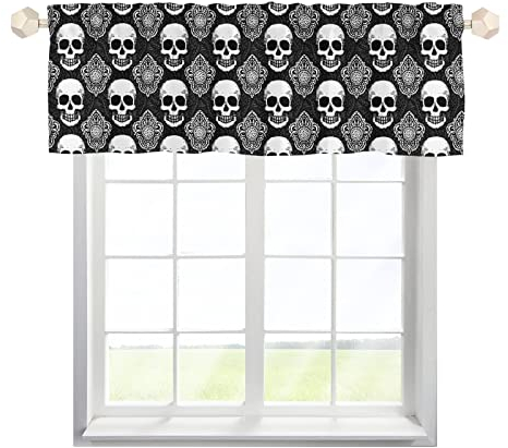 One Lover Totenkopf Scheibengardine Bistrogardine mit Stangendurchzug Kurzstore Gardine Elegant Küchenvorhang für Wohnzimmer Schlafzimmer Kinderzimmer Multicolor 137x45cm,2 Stück