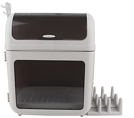 Covered Dish Drying Rack, Kitchen Dish Drainer with Lid, Plastic Dustproof Drain Storage Box Large Basket Cutlery Holder Utensil Organizer Caddy Box for Kitchen Counter