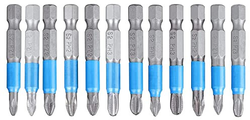 Treki 12pcs Puntas de Destornillador Magnéticas S2 Acero Puntas de Destornillador de Vástago 1/4 Hexagonal 50 mm Destornilladors Magnético PZ1-PZ3, PH1-PH3 para Destornilladores Eléctricos y Taladro
