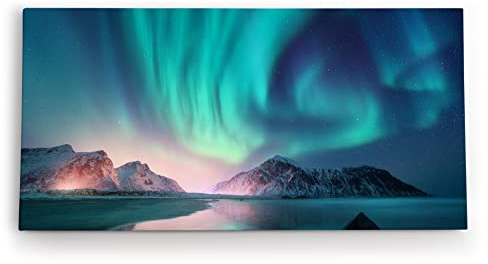Paul Sinus Wandbild 120x60cm Norwegen Berge Polarlichter Sternenhimmel Nacht