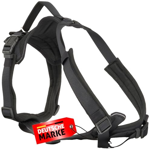 Fellbengel Hundegeschirr gepolstert [mit Griff] Hundegeschirr für kleine, mittelgroße und große Hunde - extra Robustes Material - Leuchtend mit Reflektoren - schwarz - Größe L