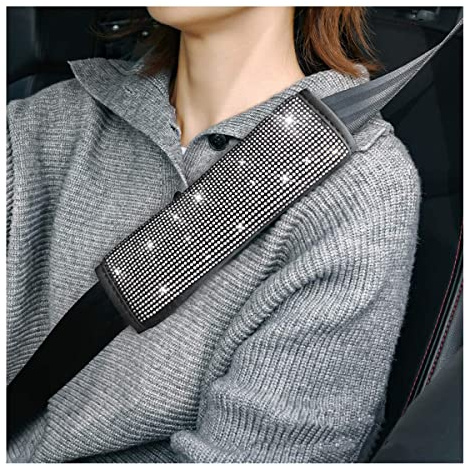 JNNJ 2 Bling Bling Auto Schultergurt Pad, Strass Auto Sicherheitsgurt, Auto Gurtpolster Schutz, Auto Innendekoration Geeignet für alle Fahrzeuge, SUV(Weiß)
