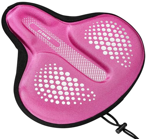 DAWAY C9 Extra Large Comfortable Bike Seat Cushion - Wide Memory Foam Padded Bike Seat Cover for Men Women Comfort, for Peloton, Stationary Indoor Exercise, Mountain Road Outdoor Bicycle Saddle, Pink