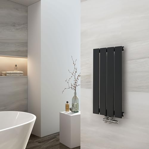 EMKE Heizkörper Klein 600x300mm, Vertikal Heizkörper Flach Badezimmer Flachheizkörper Mittelanschluss Design Paneelheizkörper Einlagig Wandheizkörper Schwarz 233 Watt
