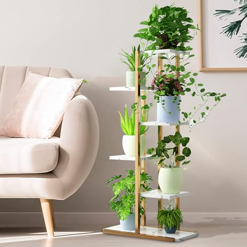 Calager Supporto per piante in metallo, 6 piani, supporto per fiori, altezza 106 cm, display per vasi di fiori, scaffale angolare, per interni ed esterni (bianco)
