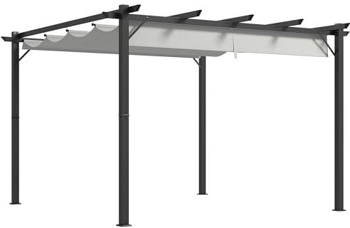 Outsunny 3 x 3(m) Aluminium Pergola Canopy Gazebo Awning Outdoor Garden Sun Shade Shelter Marquee Party BBQ, Light Grey
