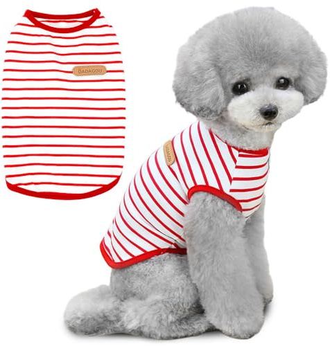 Voarge T-Shirt à Rayures pour Chien, vêtements en Coton Doux pour Chiot, débardeur pour Animal Domestique (Rouge, XL)