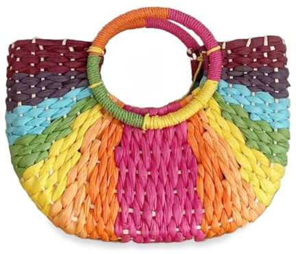 YYW Grand sac à main tissé en paille colorée pour femme, violet, Taille unique