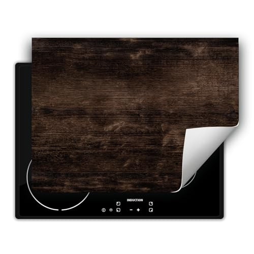 DarHaus Herdabdeckplatte 1 teilig 80x52 cm Küche Herdabdeckung Ceranfeld Herdabdeckplatten Anti Rutsch Matte Aufrollbar, braun - Holz