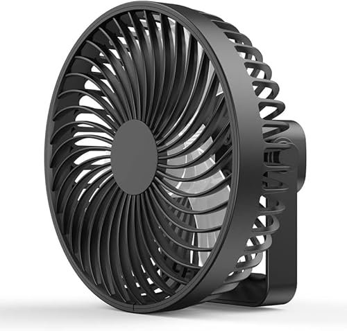 getalong USB Desk Fan, Mini Table Fan Silent with 4 Speeds Rechargeable Fan, LED Lights & Timing for Home, Camping, Office (Black)
