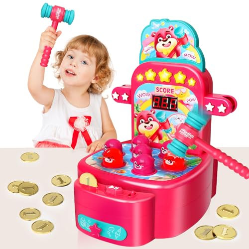 Yerloa Juego Whack Tope, Mini Juego de Arcade Electrónico para Niñas de 3 4 5 6 7 8 Años, Juguete Interactivo Educativo con 2 Martillos, Sonido y Luz Regalo para Niños de 3 a 8 Años