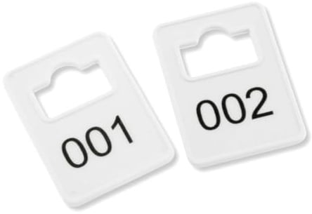 CombiCraft Kunststoff Garderobemarken 'Tiffany' in Weiß - 100 Stück - Nummeriert von 1 bis 100 - Maße 36,3 x 50,5 mm - Garderobennummern für Hotels, Diskotheken, Theater oder ähnliches