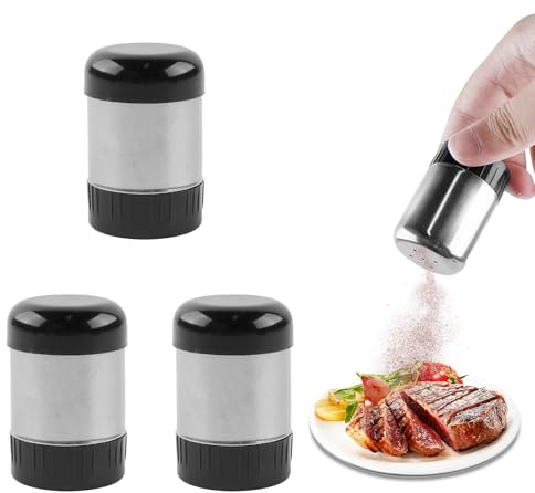 3 Stück Mini Salzstreuer für Unterwegs,20ML Mini Gewürzstreuer Rostfreie Stähle Kleine Salzstreuer Pfefferstreuer für Camping Barbecue im Freien Bento Box Restaurant