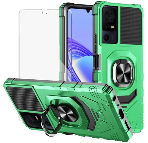 MQERYBV Coque pour TCL 505 avec protection d'écran en verre trempé, résistant aux chocs, robuste, de qualité militaire, avec béquille pour TCL 505 (vert)