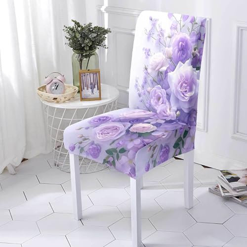 Stuhlhussen 2er Set Lila Blumen Elastisch Universale Spandex Stuhlbezug Abnehmbare Waschbar Stuhlhussen Schwingstühle, Hussen Für Stühle,Stuhlbezüge ​Für Hotel, Küche