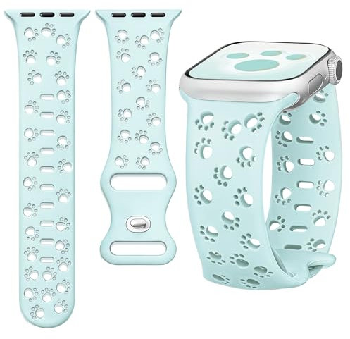 Ocaer Kompatibel mit Apple Watch Armband 42mm 41mm 40mm 38mm, Niedlich Weiches Silikon iWatch Armband für Apple Watch Series 10 9 8 7 6 5 4 3 2 1 SE, Katze Hund Pfoten Sport Band Damen,Hellgrün