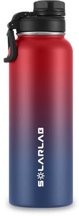 SOLARLAB Borraccia termica 1,2l acciaio Inox - Bottiglia Acqua Termos - Senza BPA - Borracce Perfetto per Bevande Calde, Fredde, All'aperto,Campeggio(1.2L,Rosso+Bu navy)