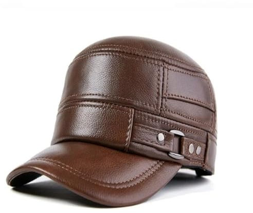ASumPio Echte Lederkappe für Herren, Schiebermütze, Armee-Militärmütze, Elegante Baseballkappe für Herren, britische Vintage-Hüte aus Rindsleder, Braun, Größe L