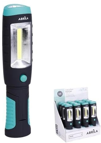 Linterna de Trabajo Foton LED + COB, imán y gancho. Potente iluminación de 320 lm. Compacta (21,5 x 5 x 4,5 cm) y ligera. Funciona con 3 pilas AAA (incluidas). Ideal para cualquier tarea.