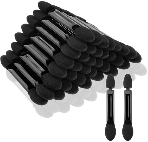 100 Stück Einweg Lidschatten Applikator Mit Doppelseitigen Schwammpinsel Schwarz für Make Up - Eyeshadow Brush für Damen und Mädchen