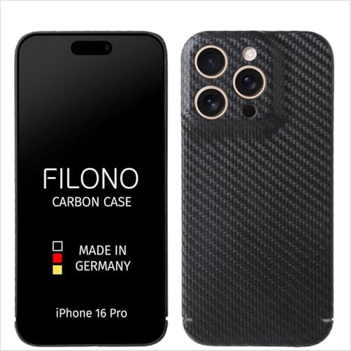 FILONO iPhone 16 Pro Carbon Hülle Ultra dünn | Made in Germany | mit Kamera-Schutz, kompatibel mit MagSafe | Carbon Case