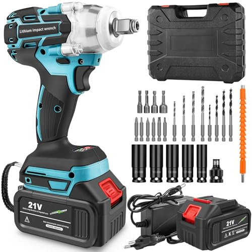 GZhaimai Akkuschrauber 21V, Akku Schlagschrauber mit 1300 mAh Akkus und 30 Zubehöre, 380 N.M, 1450 U/min, 2200 i/min, Bohrmaschine für Haus DIY, Automotive, Auto Reifenwechsel