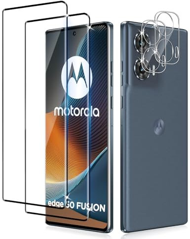 Liilaa Protector de Pantalla para Motorola Moto Edge 50 Fusion, 2 Piezas Cristal Templado y 2 Piezas Protector de Lente de Cámara, Anti Arañazos Dureza 9H Vidrio Templado