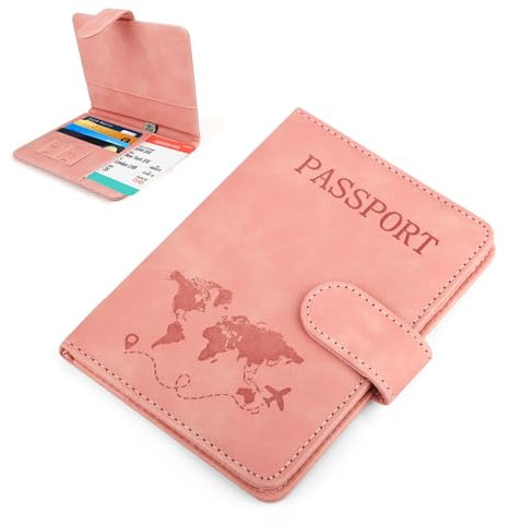 TDUNSYA Funda Pasaporte de Cuero de PU, Porta Documentos de Viaje para Billetes, Tarjetas de Embarque y Tarjetas de Visita (Rosa)