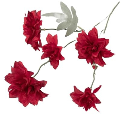 CSFFA 10Pc Artificial 5head Dahlia Silk Flower Branches Wedding Background Flower Arangement Party Home Decoration Accessories Dahlias(Red)