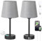 Kakanuo Nachttischlampe Touch Dimmbar 2er Set, Tischlampe mit Ladefunktion USB A+C-Anschlüssen Steckdosen 2 LED Birnen, Graue-Lampenschirm, Kleine Lampe für Schlafzimmer Wohnzimmer Babyzimmer Büro
