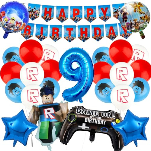 Game Geburtstagsdeko 9 Jahre Luftballons Jungen- Kindergeburtstag Deko Folienballon Happy Birthday Geburtstag Balloon Partyzubehör für Kinder Cartoon Theme Party Geburtstag Supplies