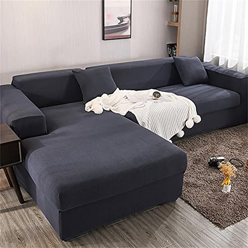 Velvet Plush L Shape Sofa Cover Elastic Couch Cover Furniture Protector Non Slip Sofa Cover Chaiselongue Corner Sofa for Living Room Green 190 230cm (75 231.1 cm)