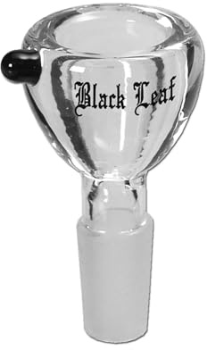 Smokerhontas Black Leaf Bong Kopf Dickwandig aus Glas Rund mit kleinem Durchlass/Durchzug und Rollstopp - Transparent Glaskopf für Bong & Wasserpfeife - NS: 14,5mm