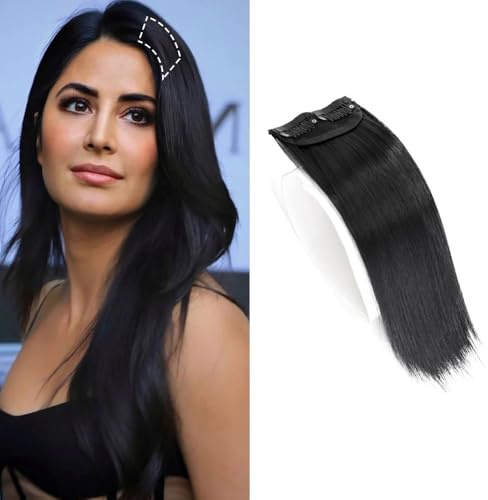 XFSRG Clip in Extensions Echthaar One Piece Haarverlängerung Invisible Clip in Extensions Natürliches Weiches Synthetisches für Frauen(Schwarz)